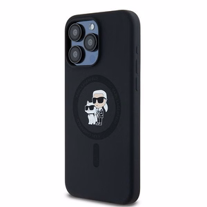 Karl Lagerfeld Silikoninis Karl&Choupette Ring MagSafe dėklas telefonui iPhone 15 Pro Max - juodas