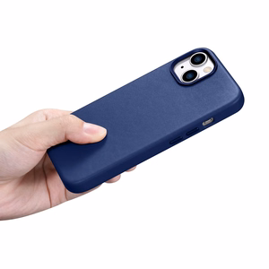 iCarer Dėklas Odinis viršelis iPhone 14 Plus natūralios odos dėklas mėlynas (suderinamas su MagSafe)