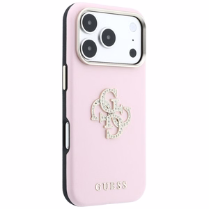 Guess Smooth & Big Strass Logo dėklas iPhone 18 Pro Max / 17 Pro Max – rožinis