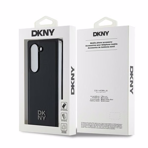 DKNY Magnetinis paprastas odinis metalinis dėklas su logotipu Samsung Galaxy Z Fold 6 - juodas
