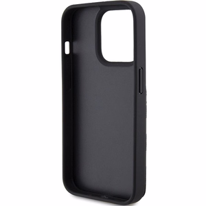 Karl Lagerfeld Saffiano kortelių lizdai ir stovas monograma Choupette dėklas iPhone 15 Pro - juoda