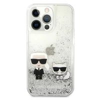Karl Lagerfeld Skystas blizgučiai Karl&Choupette dėklas telefonui iPhone 13 Pro Max 6.7" - sidabrinis