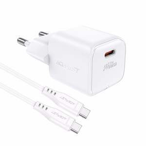 "Acefast A73 Mini PD 20W GaN sieninis įkroviklis + USB-C kabelis - baltas