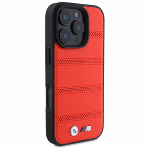 BMW M Perforuotas ir Siūlėtas Linija Magnetinis dėklas telefonui iPhone 16 Pro - raudonas