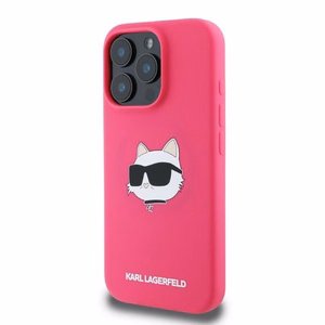 Karl Lagerfeld silikoninis dėklas telefonui Choupette Head Print Magnetinis iPhone 16 Pro Max - fuksija