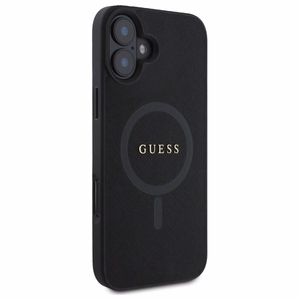 Guess Saffiano Classic Logo Magnetinis dėklas iPhone 16 - juodas