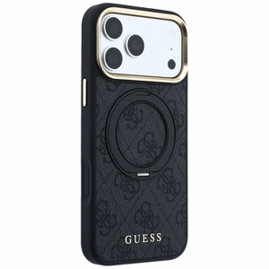 Guess Ring Stand 360 4G Classic Logo MagSafe dėklas, skirtas iPhone 17 Pro Max / 18 Pro Max, juodas