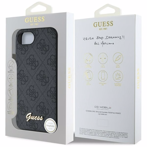 Guess 4G Script Logo MagSafe dėklas telefonui iPhone 16e - juodas