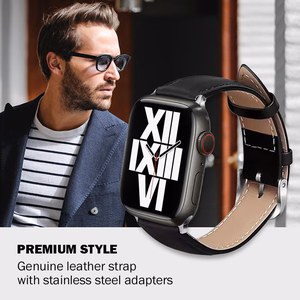 Crong Noble Band natūralios odos dirželis, skirtas Apple Watch 44 / 45 / 46 / 49 mm, „Black Noir“ spalvos