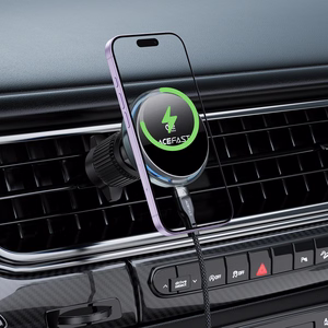 Acefast D61 magnetinis automobilio ventiliacijos angos laikiklis su Qi2 25 W belaidžiu įkrovimu, pilkas