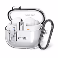 Tech-Protect FlexAir dėklas su karabinu, skirtas Samsung Galaxy Buds 3 / 3 Pro – skaidrus