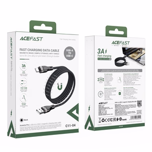 Acefast C11-04 USB-A - USB-C 3A kabelis 1.2m magnetinis pintas - juodas