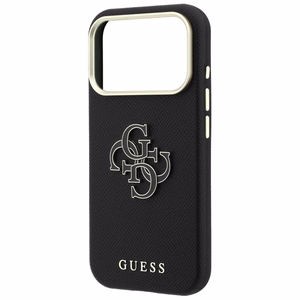 Guess Grained & Big Resin Logo dėklas iPhone 18 Pro Max / 17 Pro Max – juodas