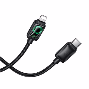 Kabelis su skystųjų kristalų ekranu USB C-Lightning Hoco PD 30W 1,2 m U146 juodas