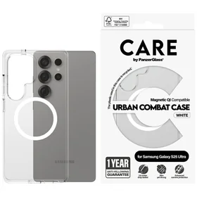 CARE by PanzerGlass Flagship Urban Combat White QI dėklas telefonui Samsung Galaxy S25 Ultra - permatomas