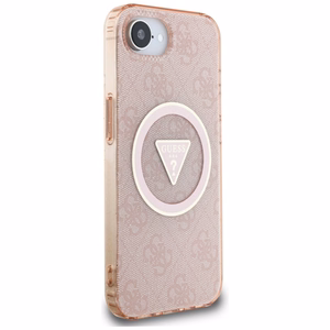 Guess IML Metal Glitter 4G Circle Triangle Magnetinis dėklas telefonui iPhone 16e - rožinis