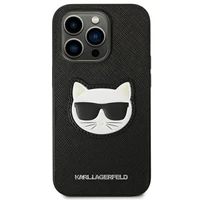 Karl Lagerfeld Saffiano Choupette Head Patch dėklas telefonui iPhone 14 Pro - juodas