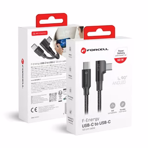 Laidas USB C į USB C Forcell F-Energy QC4.0 PD 3A 60W Cafule 90° 1,2 m CC-1Deg juodas