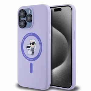 Чехол KARL LAGERFELD для iPhone 15 Pro Max совместимый с MagSafe KLHMP15XSCMKCRHU (Silicone KC Body Ring) фиолетовый