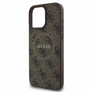 Guess 4G žiedas klasikinis logotipas magnetinis dėklas iPhone 16 Pro - rudas