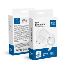 BLUE STAR LITE kelioninis įkroviklis 1A 5W USB A + kabelis USB A į Lightning TFK-TC-1095B baltas