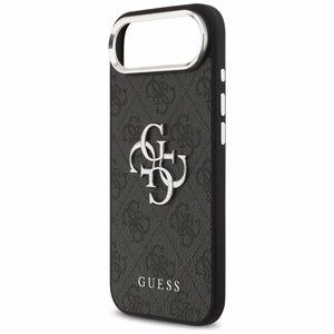 GUESS dėklas telefonui IPHONE 17 Air GUHCP17MP4G4SMCK (4G PU odos dėklas su dideliu 4G ir klasikiniu logotipu bei sidabriniu metaliniu kameros rėmeliu) juodas
