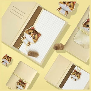 NIMMY rinkinys 2in1 užrašų knygelė + rašiklis BIG EYED PET 2.0 Katė chaki