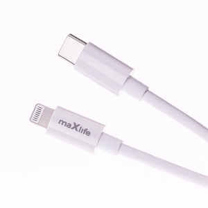 "Maxlife MXTC-06-20C PD QC įkroviklis 1x USB-C 20W baltos spalvos + USB-C - Lightning kabelis 20W