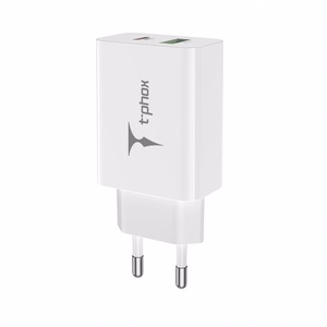 SIENINIS ĮKROVIKLIS T-PHOX SPEEDY USB-C 20W + USB 18W QC 3.0 BALTAS