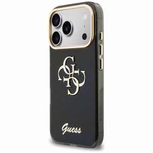 Guess IML 4G Script Metal dėklas, skirtas iPhone 17 Pro Max / 18 Pro Max – spalva: juoda