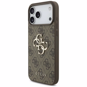 Guess PU 4G Metal Logo dėklas Apple iPhone 18 Pro, rudas