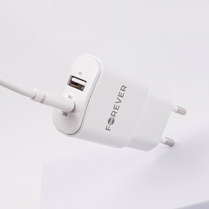 "Forever TC-01-20AC PD QC įkroviklis 1x USB-C 1x USB 20W baltas