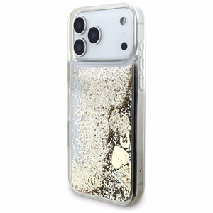 auksinis Guess Liquid Glitter 4G Charms dėklas iPhone 18 Pro Max / 17 Pro Max