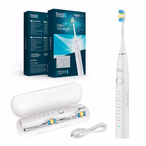 TEESA SONIC 2 garsinis dantų šepetėlis, baltas, 5 režimai, kelioninis dėklas, USB-C