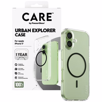 CARE by PanzerGlass Flagship Urban Explorer dėklas su juodu MagSafe iPhone 17 - permatomas