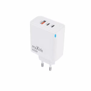 "Maxlife MXTC-09-65ACC GaN PD QC įkroviklis 2x USB-C 1x USB 65W baltas