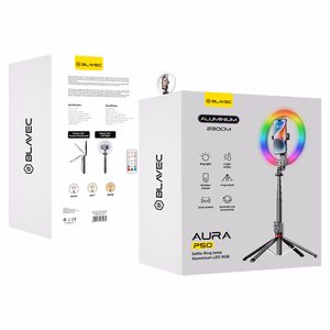 Blavec Selfie Ring lamp Aluminium Aura LED RGB Ring P-50 25cm tripod + remote control + 2,3 metres (RLP50-TRB23) black