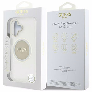 Guess IML Metal Colored Circle Classic Logo Magnetinis dėklas telefonui iPhone 16 - pilkas