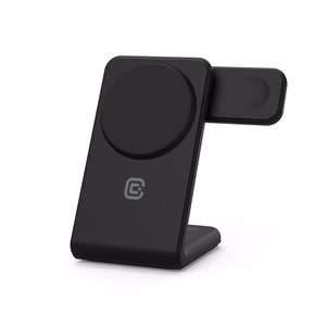 Crong MagSpot Pivot Stand 3 viename belaidis įkroviklis, skirtas iPhone, Apple Watch ir AirPods, suderinamas su MagSafe, juodas