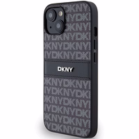 DKNY odinis mono juostelės ir metalinis logotipas dėklas iPhone 15/14/13 - juodas