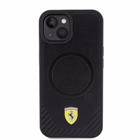 Ferrari FEHMP15SPTEK iPhone 15 6.1" juodas/juodas kietas dėklas Carbon Metal Logo MagSafe