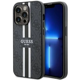 GUESS dėklas IPHONE 14 Pro Max suderinamas su MagSafe GUHMP14XP4RPSK (4G atspausdintos juostos) juodas