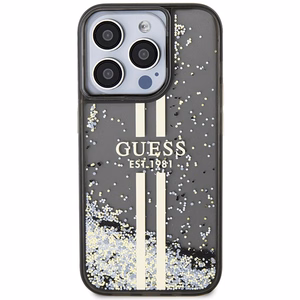 Guess Liquid Glitter Gold Stripes dėklas telefonui iPhone 15 Pro - juodas