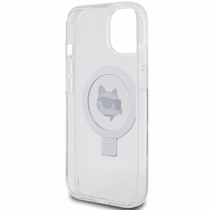 Karl Lagerfeld KLHMP15SHMRSCHH iPhone 15 6.1" baltas/baltas kietas dėklas su žiediniu stovu Choupette Head Magnetinis