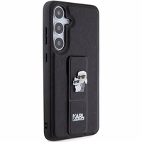 Karl Lagerfeld Gripstand Saffiano Karl&Choupette Pins dėklas telefonui Samsung Galaxy S24 - juodas