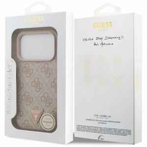 Guess Leather 4G Triangle Strass MagSafe dėklas iPhone 18 Pro / 17 Pro – rožinis
