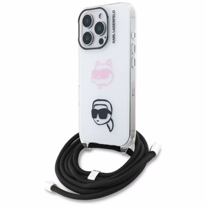 Karl Lagerfeld IML Crossbody Karl&Choupette Head Dėklas for iPhone 16 Pro - baltas