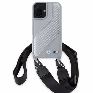 BMW M Edition Carbon Stripe & Strap Dėklas telefonui Apple iPhone 16 - pilkas