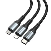 BWOO 3-in-1 Kabelis USB - USB-C, Lightning, Micro USB 1m 3A X274 juodas