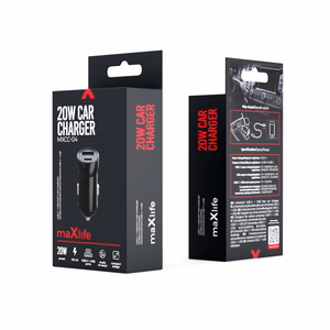 "Maxlife MXCC-04 PD QC automobilinis įkroviklis 1x USB-C 1x USB 20W juodas
